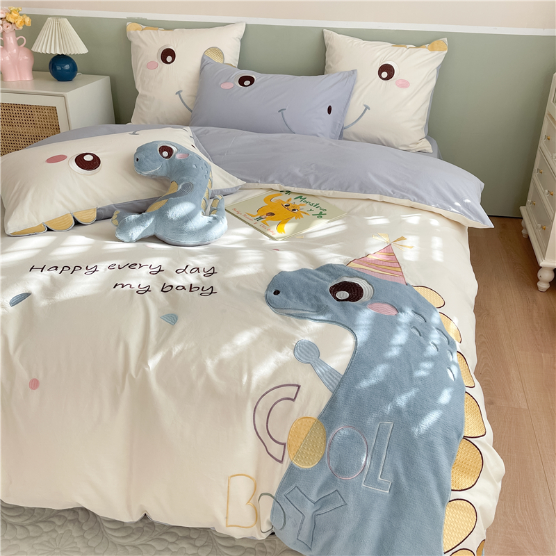 Category A cute washed cotton all cotton four sets of sleeves Ins bed linen Children Quilt Cover Cartoon Pure Cotton Beds Bedding Spring Summer