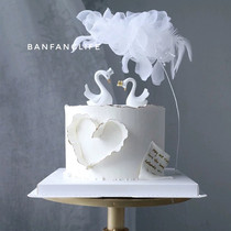 Birthday cake decoration ornaments beautiful gauze dress white swan Black swan couple cake decoration dessert table dress