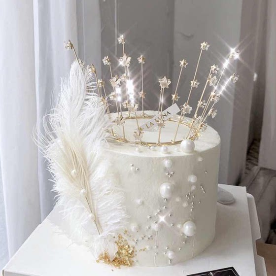Baked cake decoration ornaments crystal star crown pearl feather ostrich feather birthday cake dessert table decoration