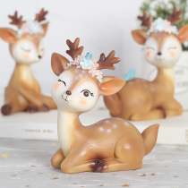 Cute fawn cake decoration ornaments girl sika deer cartoon toy baking plug-in wedding dessert table dress