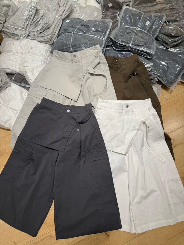 Fake Two-Piece Faux Skirt Seven-Point Casual Pants for Women, Summer Multi-Pocket Workwear Style, Fashionable Versatile Slimming Wide-Leg Pants Jms