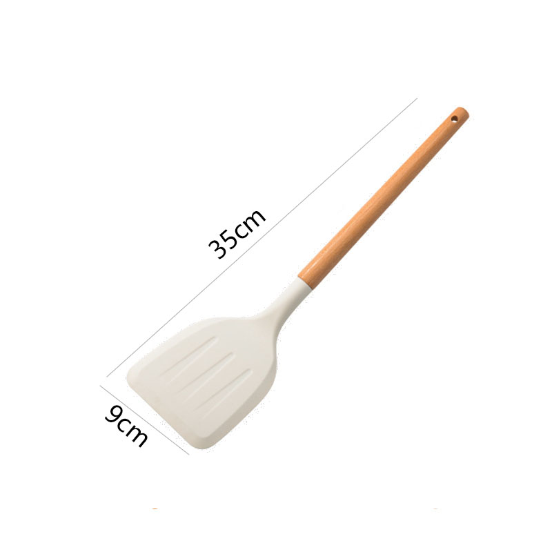 Spatulawhite silica gel Spatula a soup spoon Spoon household Kitchenware Stir fry non-stick cookware Pan Shovel Wooden handle Shovel spoon suit