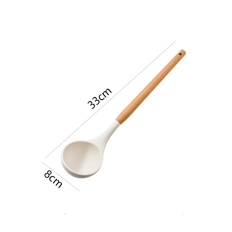 A Soup Spoonwhite silica gel Spatula a soup spoon Spoon household Kitchenware Stir fry non-stick cookware Pan Shovel Wooden handle Shovel spoon suit
