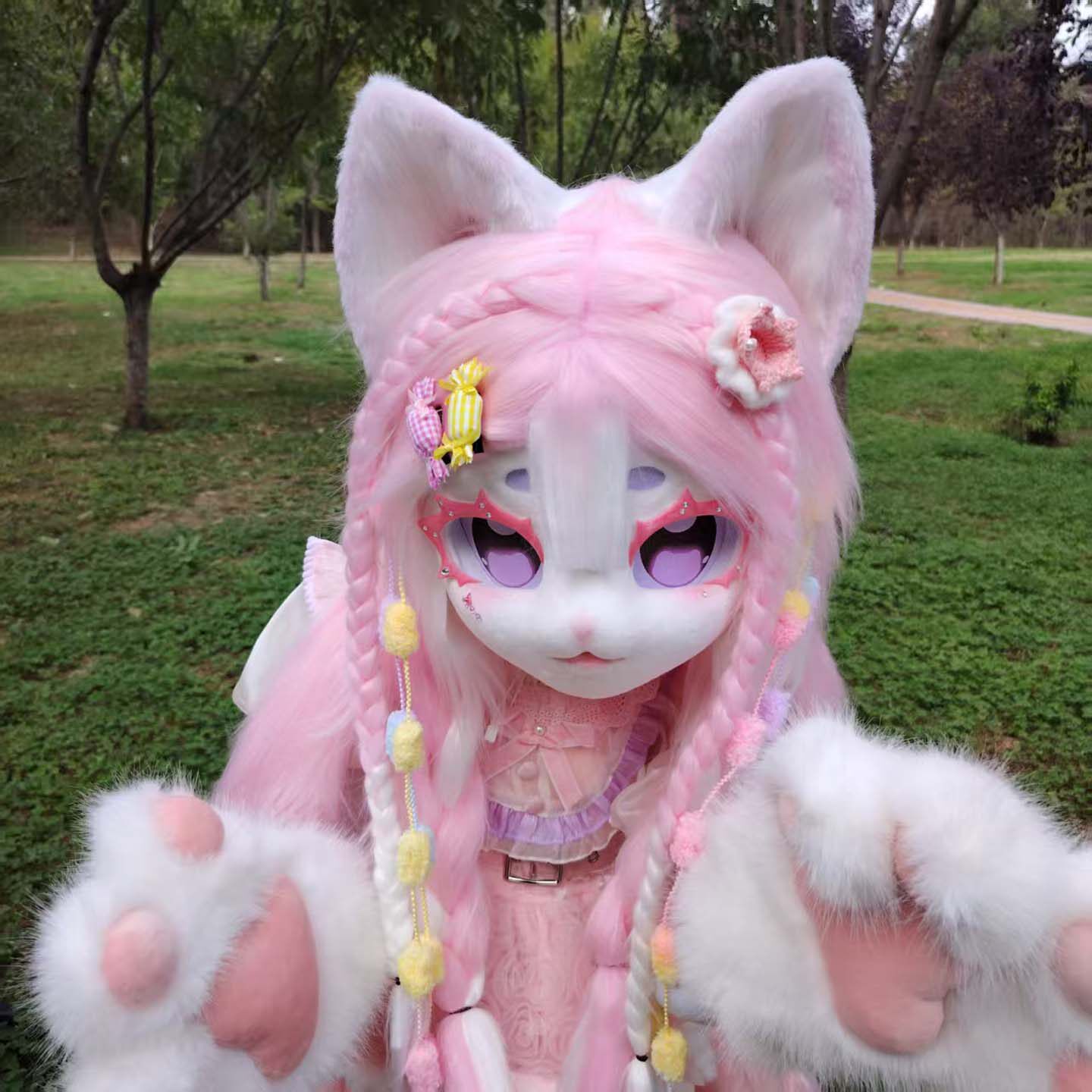 👑 小公主最爱的动漫cosplay女粉狐狸长发动漫服 🦊-furry福瑞-淘宝好物网