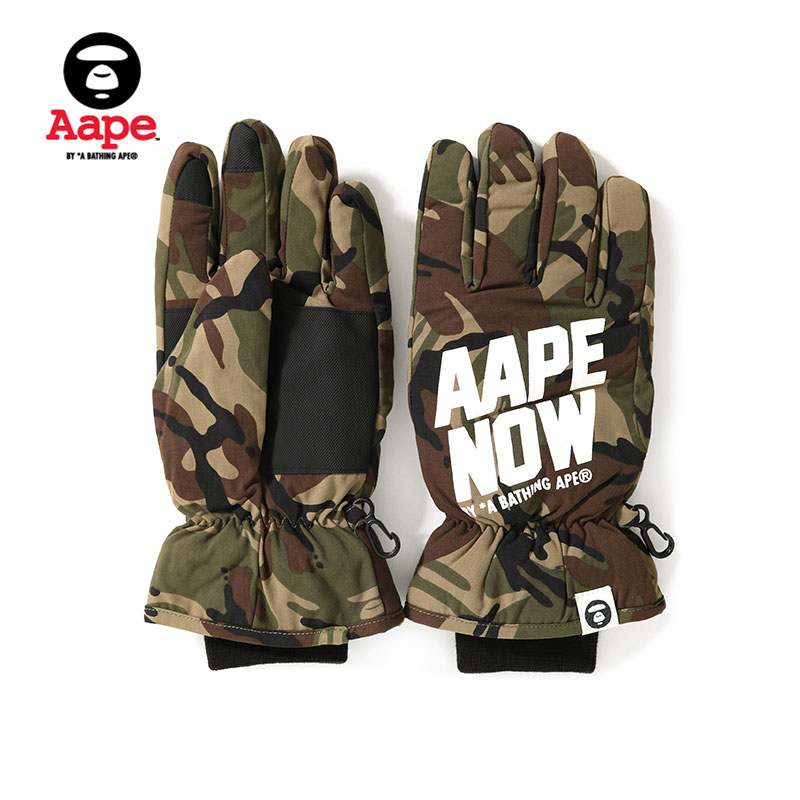 Aape Men's Letter Print Fashion Camouflage Five Fingers Warm Gloves 4553XXB