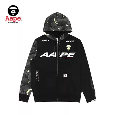Aape Men Autumn/Winter Luminous Effect Camouflage Splice Letter Print Hooded Plus Velvet Sweater 3483XXB