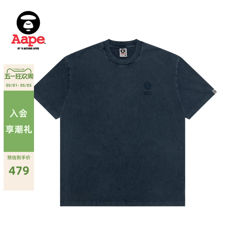 Aape official store Men's Spring and Summer Ape Badge Retro Washed Distressed Trendy Comfortable Short-Sleeved T-Shirt 1810Xxq