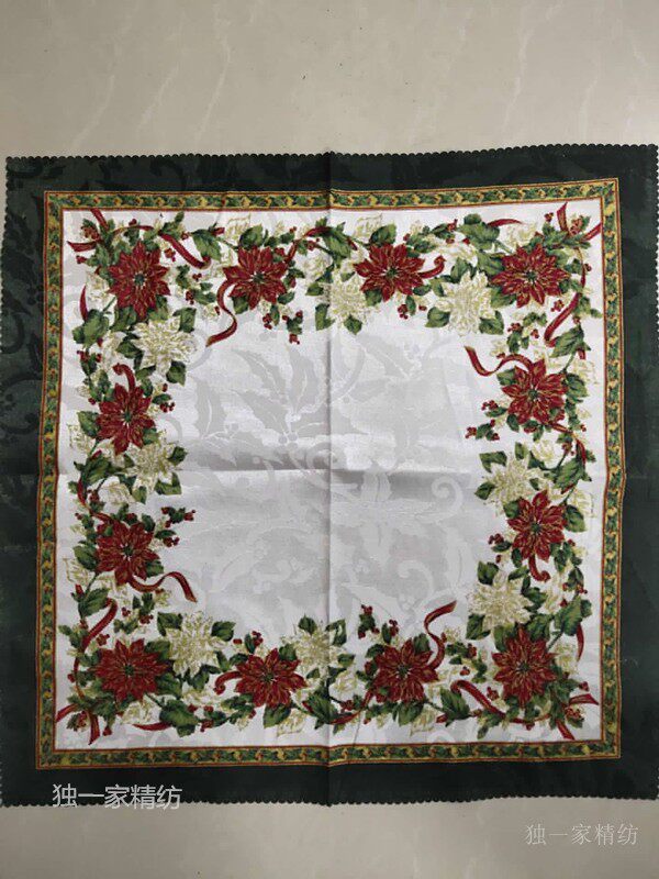 Christmas flower Christmas copper bell napkin Western restaurant mouth cloth decoration small square towel coffee table table tea towel festive fabric