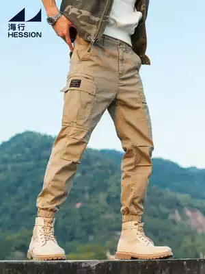 Khaki loose tactical overalls American multi-Bag Men's motorcycle pants Autumn Tide brand casual bunches