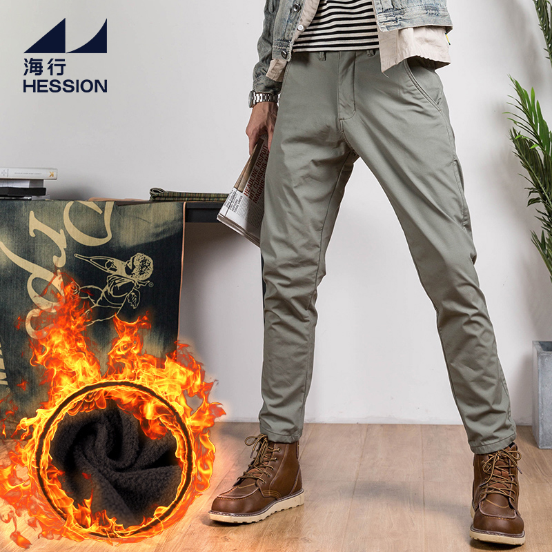 (Break Code Clear 75 Fold) Grey Thicken Plus Suede Casual Pants Men Warm Business West Pants Winter Straight Barrel Long Pants