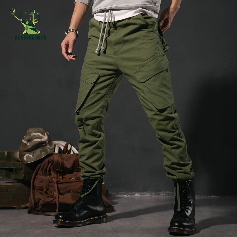 (Breaking code Qing 75 discount) Army green Chaochio Shells Engineering Pants Men's Spring Autumn Zahin Feet Straight Barrel Loose Casual Pants