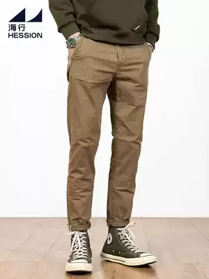 Hai Xing khaki casual pants men's spring and autumn stretch cotton pants retro old slim gauze trousers