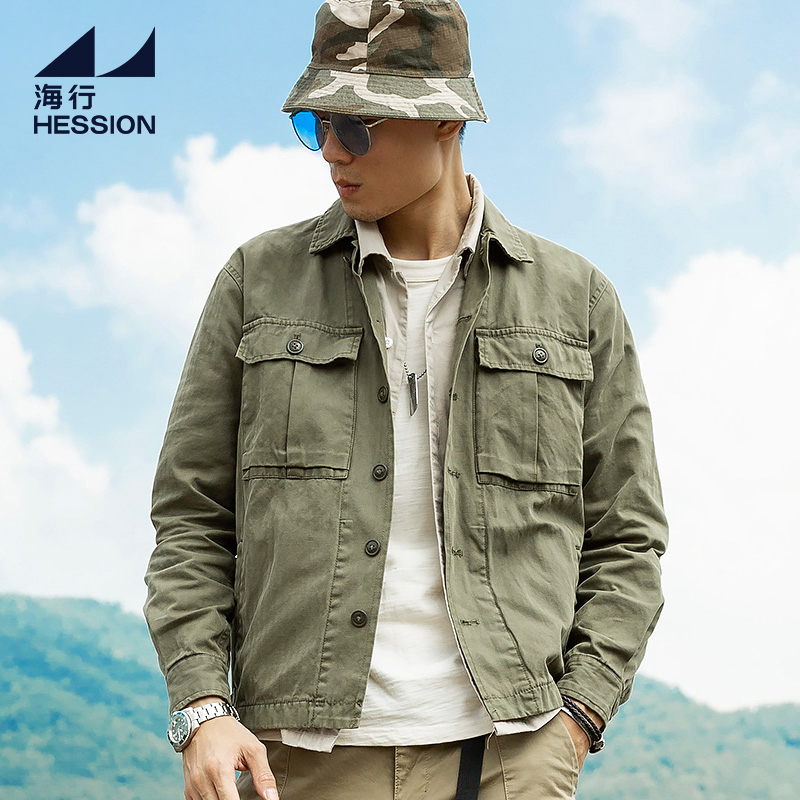 (Break Code Clear 25% Off) Army Green Workwear Jacket Men's Spring and Autumn Heavyweight Retro Top Casual Lapel Jacket