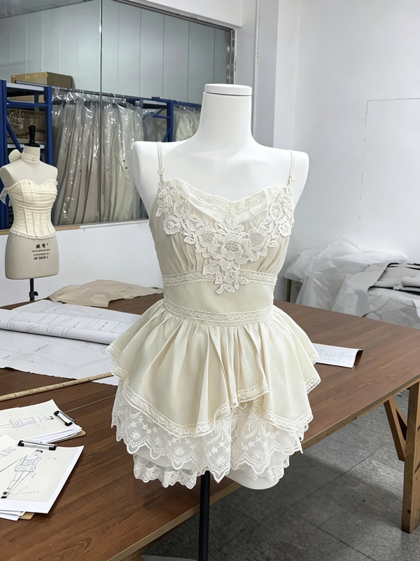 In Stock/Lazy Home Edwardian Girl Romantic Skirt Vintage Three-Dimensional Lace Long Dress Antique Court Style Top