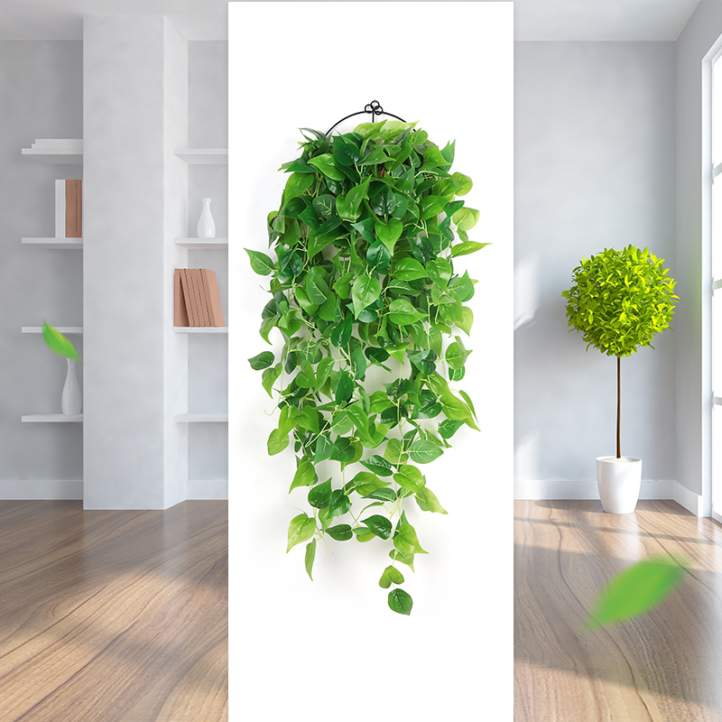 Artificial plants Fake flowers rattan vines green leaves Chlorophyll indoor living room decoration Plastic gold Ge hanging basket wall hanging