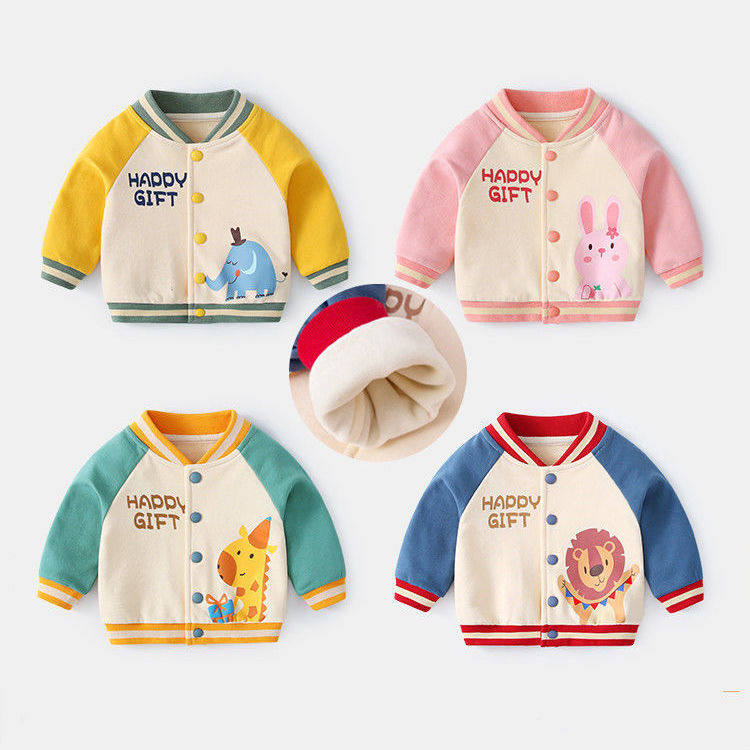 Baby autumn and winter plus velvet warm cardigan small coat baby cute open buckle coat men and women children casual all in one velvet