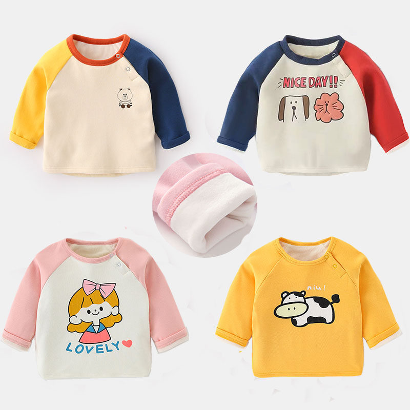 Baby plus thickening warm sleeve T-shirt tops baby and young children clothesSpring and autumn thin blouse