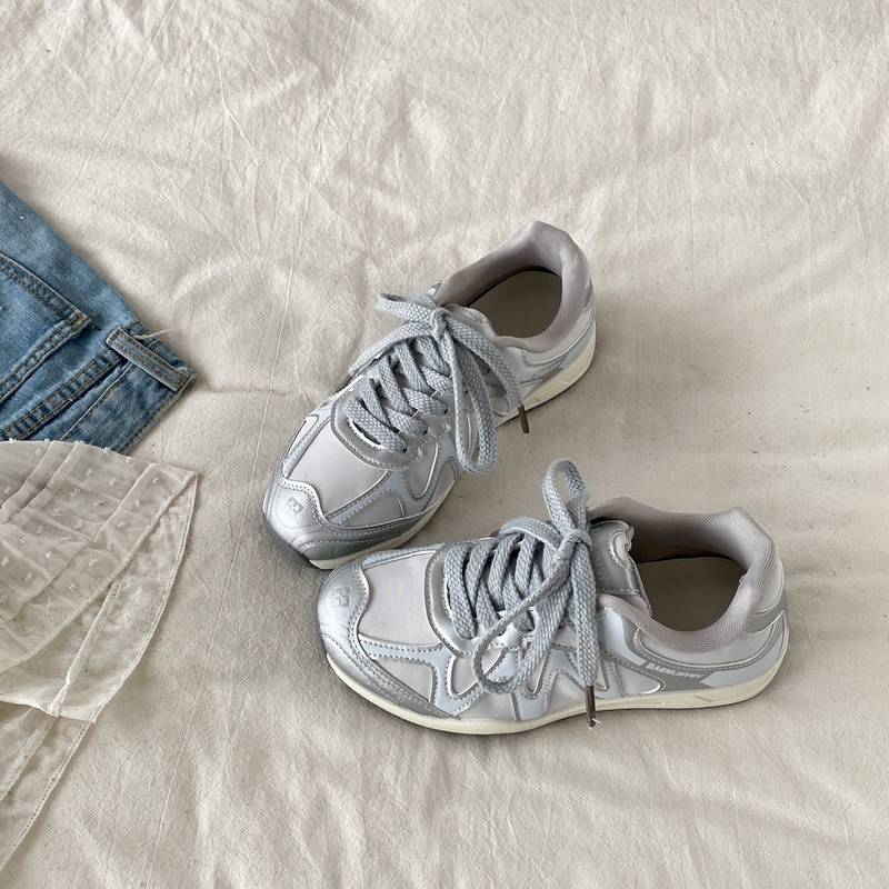 Xishu Retro Silver Gray German Training Shoes for Women 2026 Summer New Lightweight Breathable Sneakers Casual Forrest Gump Shoes Trend