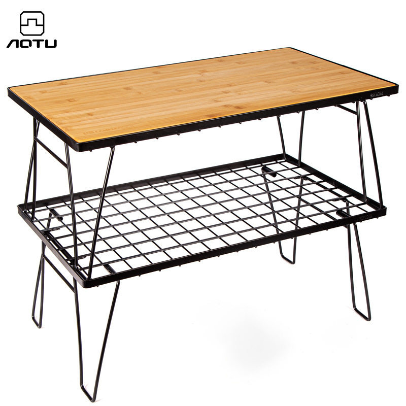 Outdoor dining table folding table portable outdoor picnic table barbecue camping ultra-lightweight multi-functional grid solid wood table rack