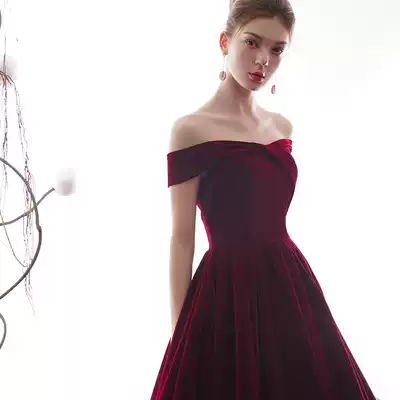 Toast 2021 New velvet shoulder bride banquet host atmospheric evening dress long version temperament dress dress dress woman