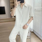 Летний шелковый комплект, рубашка, мужские дизайнерские штаны, тренд сезона