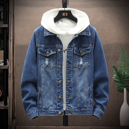 Джинсовая мужская весенняя трендовая куртка с капюшоном, тренд сезона, коллекция 2021, оверсайз