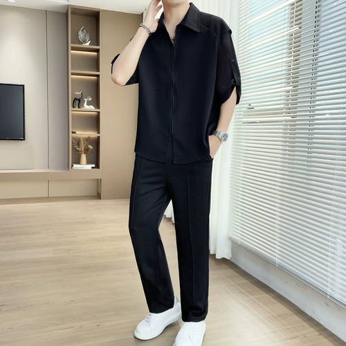 Летний шелковый комплект, рубашка, мужские дизайнерские штаны, тренд сезона