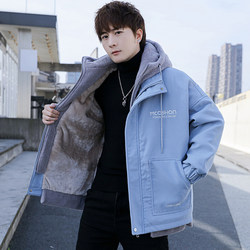 Velvet ຫນາແຫນ້ນຝ້າຍ coat ຜູ້ຊາຍ jacket ລະດູຫນາວໃຫມ່ trendy fake ສອງສິ້ນຝ້າຍ coat hooded jacket jacket ຝ້າຍອົບອຸ່ນ