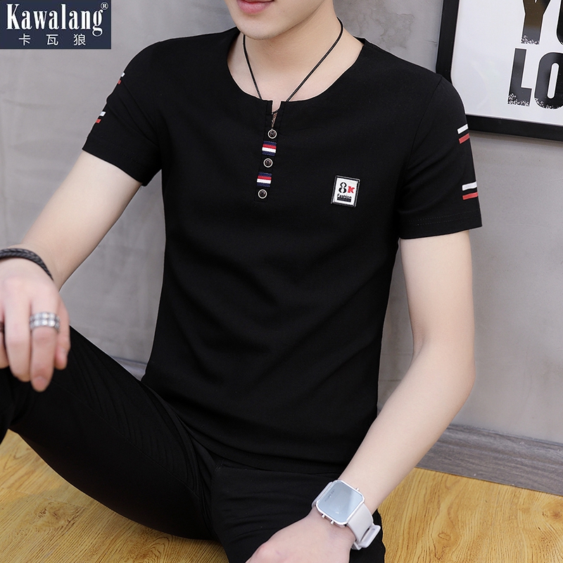 Men's short sleeve t-shirt trend handsome summer 2021 round neck popular Korean slim boy half sleeve T-shirt tide card