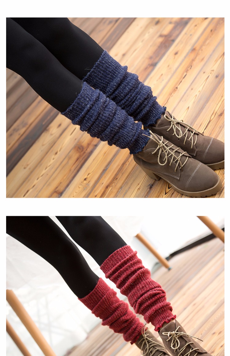 Quần legging đầu gối nữ mùa thu và mùa đông cộng với nhung dày màu lông cừu ấm chất đống cọc dài ống cổ cao tất cổ cao