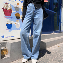 Light Blue High Waist Jeans Women Long Pants 2024 Spring Autumn New Loose Slim Leggings Pants Nostalgic Old Fashion Minus