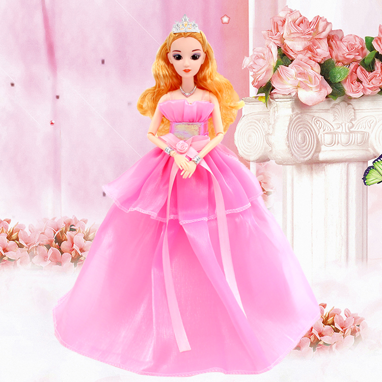 Wedding dress 3D eye girl toy blue Trailing wedding dress Barbie doll kid gift