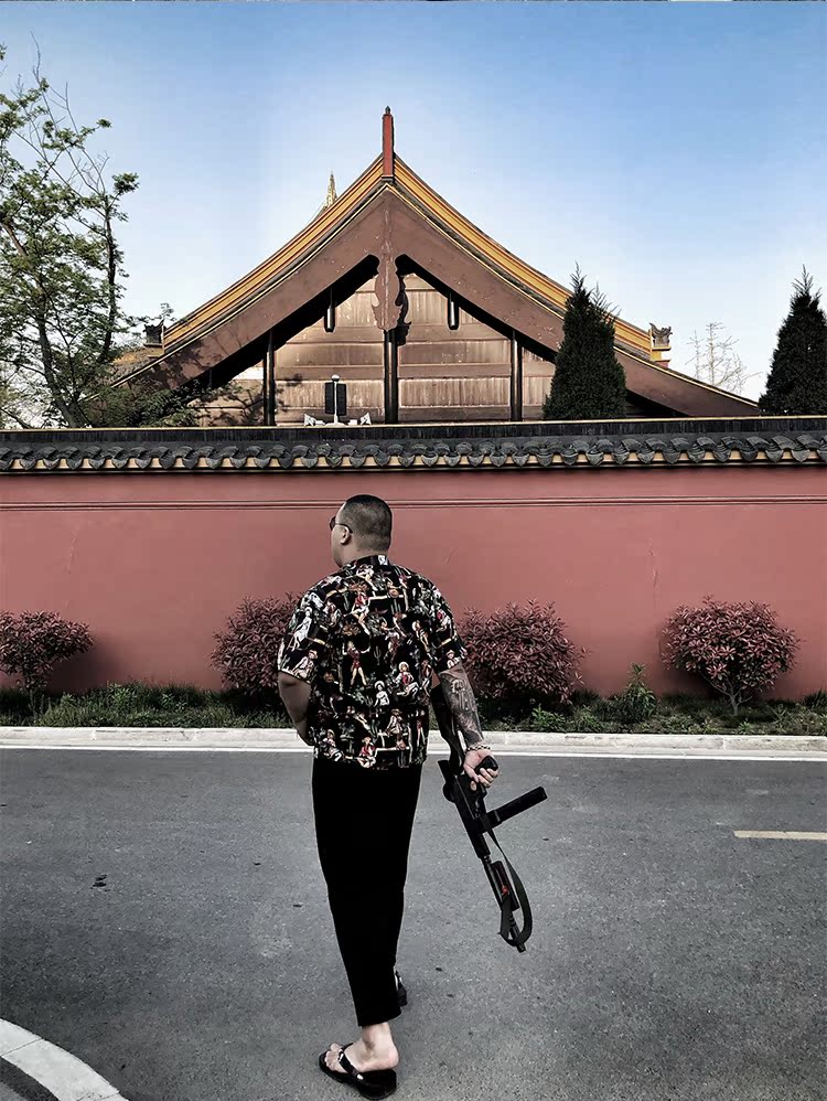 Moriyama mạng áo đỏ retro áo sơ mi nam phong cách tăng áo sơ mi Hawaii nửa áo tay áo rung cùng quần áo - Áo áo dài tay phồng