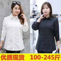 Large size long-sleeved professional shirt female fat mm200 kg pure cotton thin loose OL plus fat plus womens interview shirt