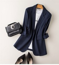 Fat plus size spring and summer fat mm200 kg suit navy blue professional loose thin blazer women