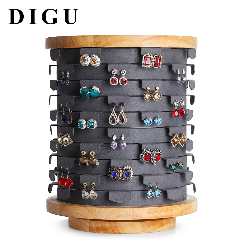 Digu ジュエリーディスプレイ小道具 回転式 無垢材 イヤリングディスプレイスタンド ジュエリーラック イヤリング収納ラック 大容量