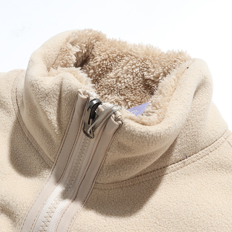 Fleece jacket Women's fleece jacket Men's autumn and winter velvet thickened double-sided wear stand-up collar cardigan outdoor stormtrooper jacket liner