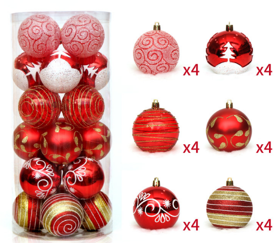 24шт 6см смешанные Christmas шарики BAABLS НОВОГОДНЯЯ ЕЛКА О ornament