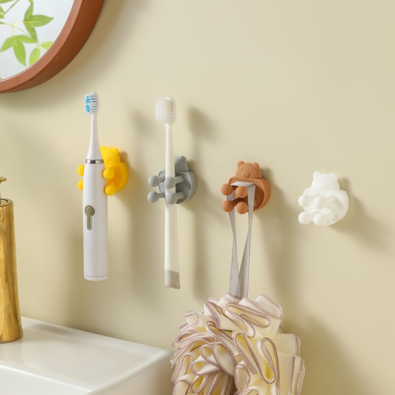 Cartoon Toothbrush Holder, No-Drill Hook, Adhesive Wall-Mounted Toothbrush Holder, Razor Storage Rack