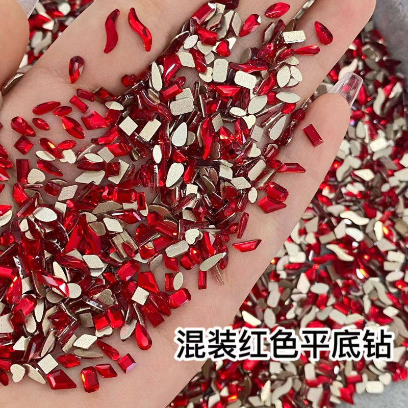 Spring Pomelo New Year Red Small Flat-Bottomed Irregular-Shaped Nail Art Decorations, Trendy Red Pink Rhinestones, Popular Nail Decoration Gems