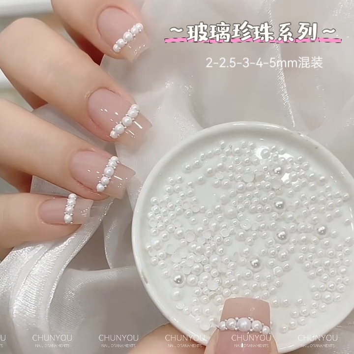 Shijia's New Crystal Glass Pearl Nail Art Accessories, High-Gloss Flat-Bottomed White Semi-Circular Small Pearl Nail Decoration Rhinestones Shijia's New Crystal Glass Pearl Nail Art Accessories, High-Gloss Flat-Bottomed White Semi-Circular Small Pearl Nail Decoration Rhinestones