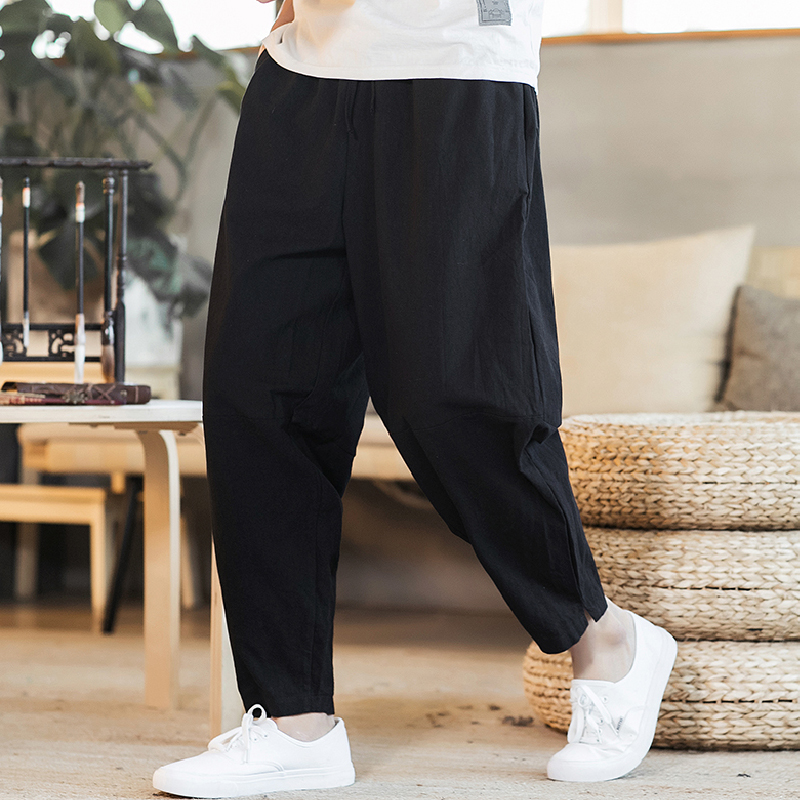 Chinese style nine-point long pants men's new trend loose large size casual pants plus fat wide leg pants harem pants