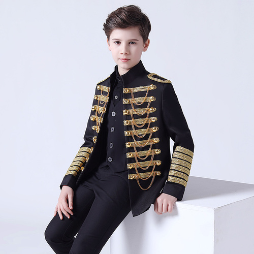 Boy's jazz dance sequin coats chorus host singer performance jacket blazers Boy dress suit suit children model show flower boy suit boy host piano performance suit