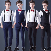 Boy suit suit summer handsome flower girl dress wedding catwalk foreign British childrens shirt strap pants