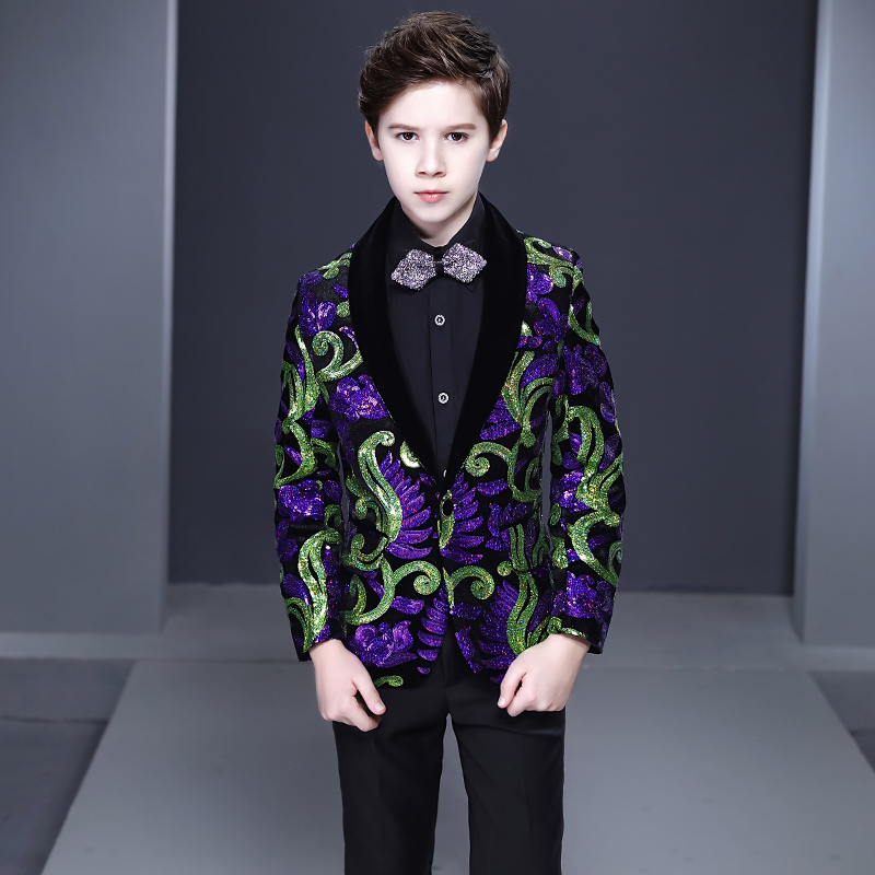Flower boy boy dress suit children sequin suit handsome British model catwalk small suit costume host
