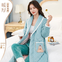 Champs Sleeping Robes Women Winter Coral Suede Triple Clip Cotton Bathrobe Suit External Wear Lady Loose Winter Home Clothing