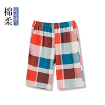 Shangzhe mens pajama pants summer cotton thin plaid teenagers mens cotton shorts home pants can be worn outside pants