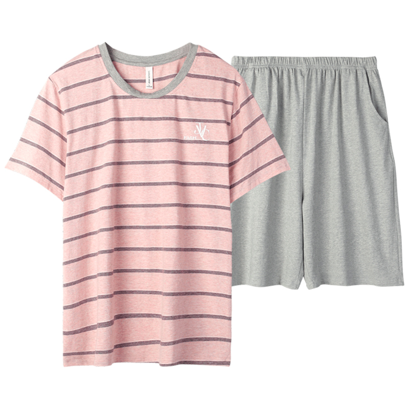 pajamamens Shang-chic mùa hè bông quần short ngắn tay vòng cổ bông hồng bình thường T-shirt nhà quần áo.