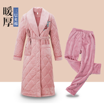 Ladies sleeping robes triple laminated cotton winter plus suede thickened lady bathrobe coral suede sweet and lovely home dress