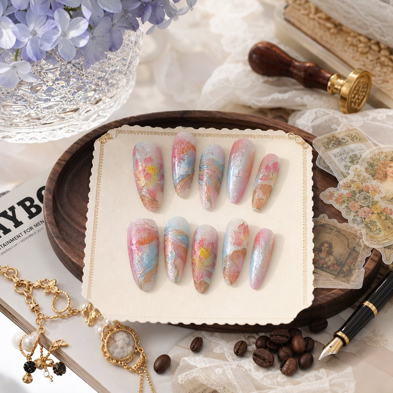 Handmade Nails 26088 Colorful Brocade Full Nail Type Qs ins Xiaohongshu High-End Luxury Manicure